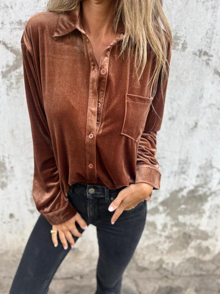 Camicia Donna in Velluto - Blusa Elegante Autunno Inverno