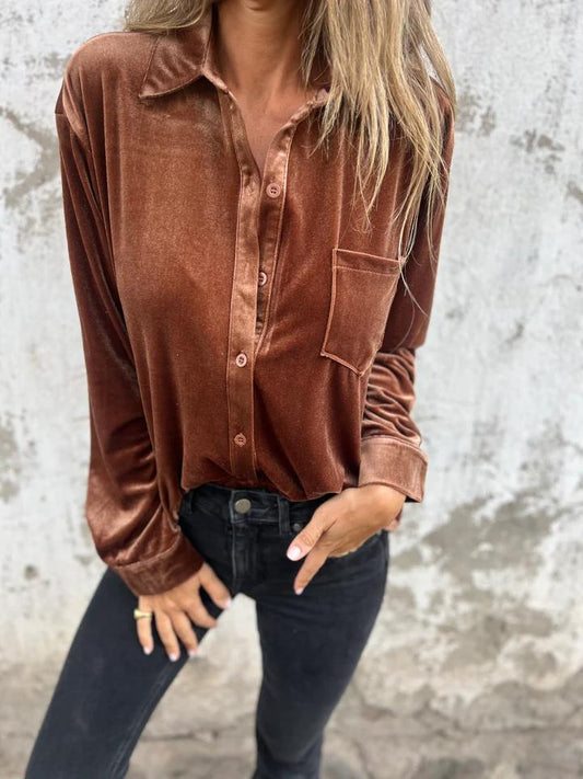 Camicia Donna in Velluto - Blusa Elegante Autunno Inverno