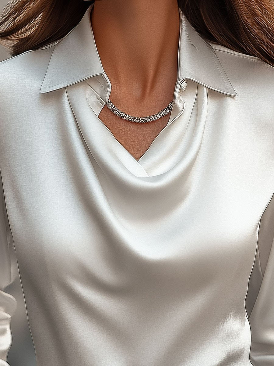 Blusa Femminile Sottile – Con Collo Drappeggiato, Adatta per Lavoro e Uso Quotidiano