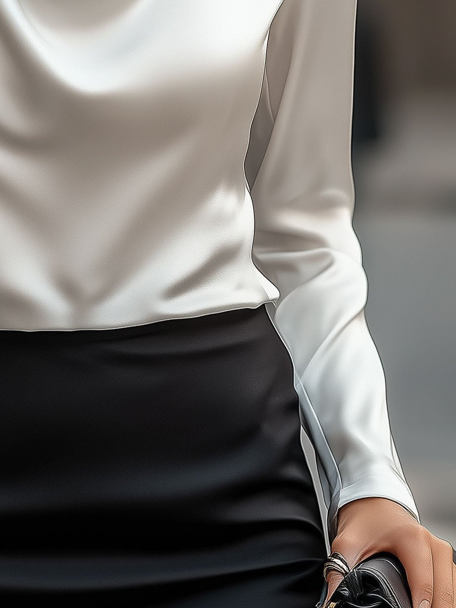 Blusa Femminile Sottile – Con Collo Drappeggiato, Adatta per Lavoro e Uso Quotidiano