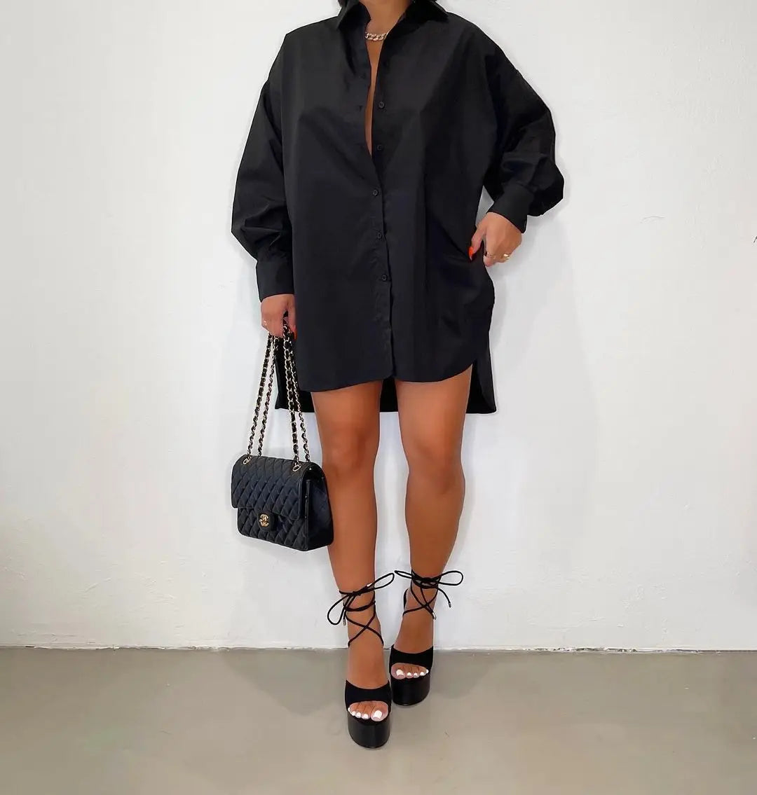 Abito Mini Oversized Donna – Casual per Primavera e Estate, Con Bottoni e Maniche Corte