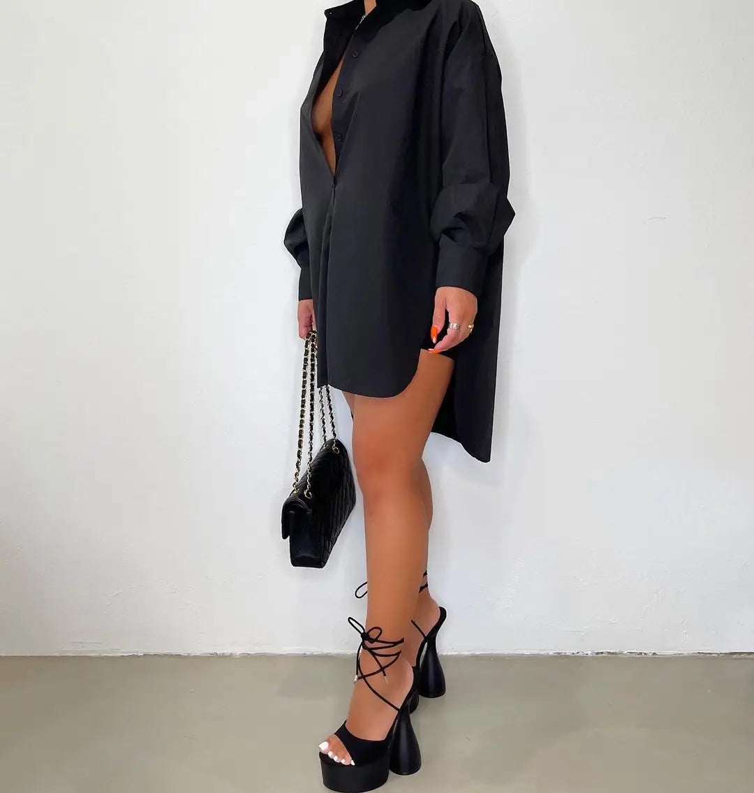 Abito Mini Oversized Donna – Casual per Primavera e Estate, Con Bottoni e Maniche Corte