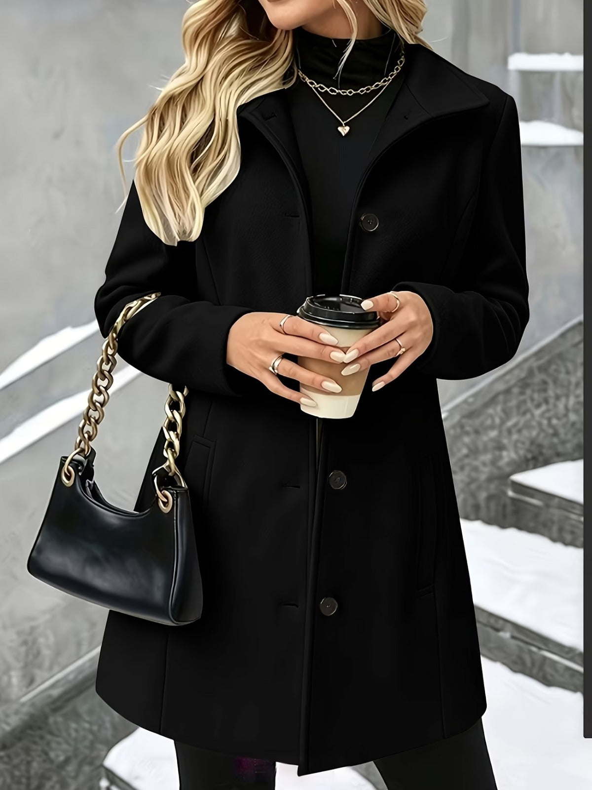 Cappotto Donna Invernale Lungo con Collo a Revers