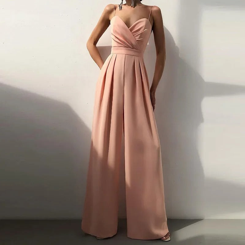 Tuta Donna Elegante Senza Maniche con Scollo a Cuore e Gambe Larghe