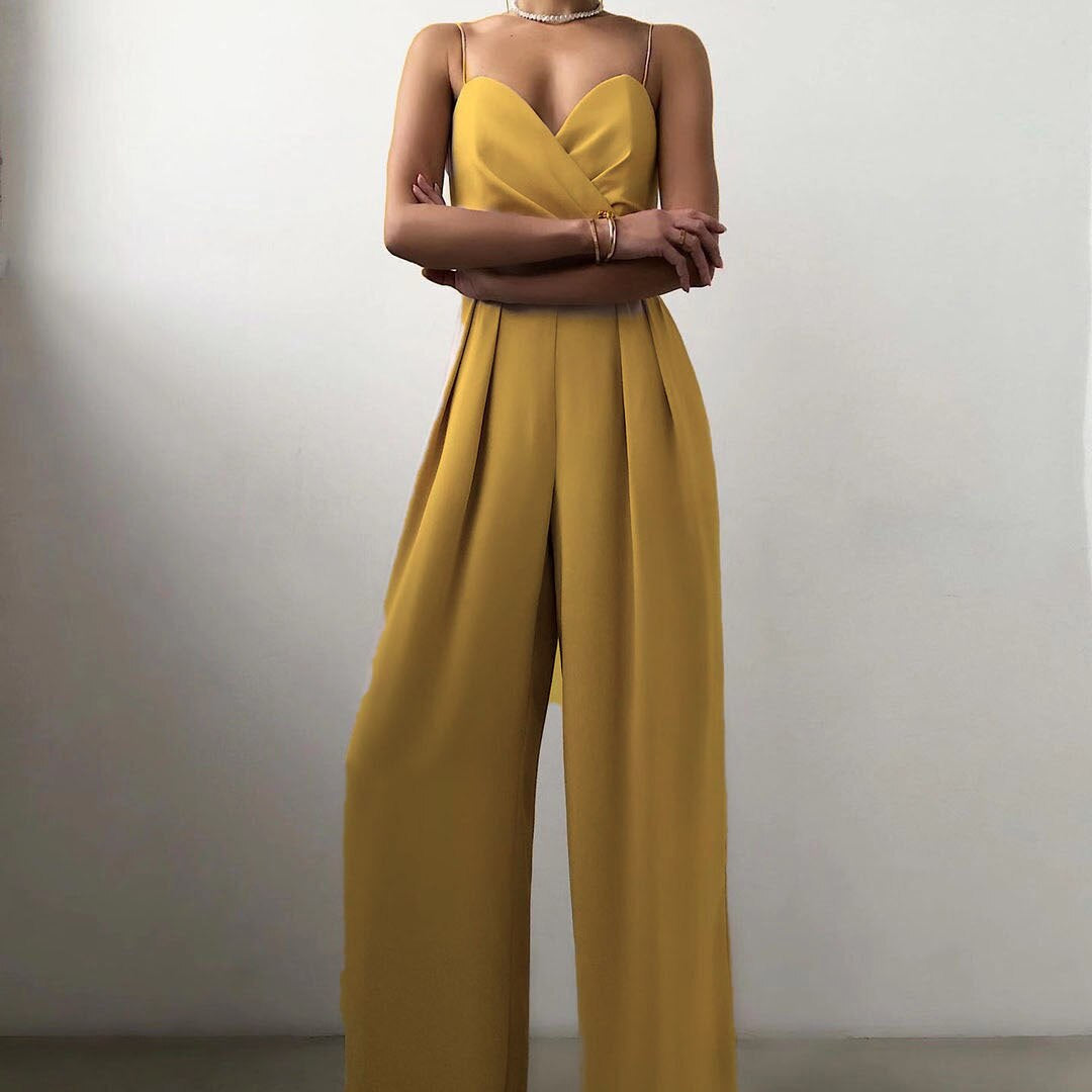 Tuta Donna Elegante Senza Maniche con Scollo a Cuore e Gambe Larghe