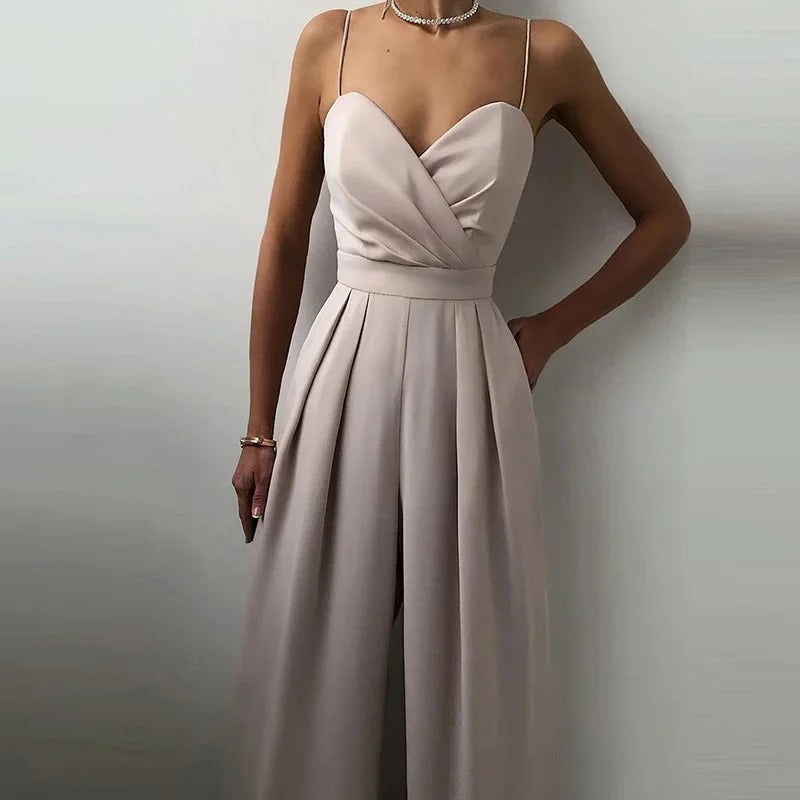 Tuta Donna Elegante Senza Maniche con Scollo a Cuore e Gambe Larghe
