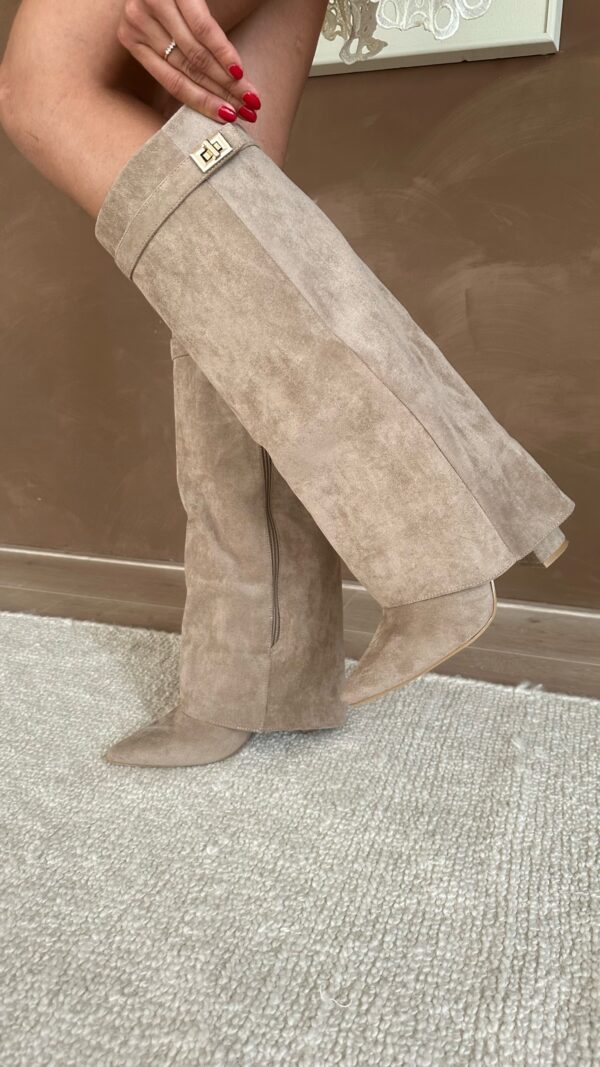 Stivali da Donna – Alti fino al Ginocchio in Camoscio o Ecopelle con Tacco a Blocco e Chiusura Lampo per Look Eleganti