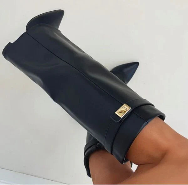 Stivali da Donna – Alti fino al Ginocchio in Camoscio o Ecopelle con Tacco a Blocco e Chiusura Lampo per Look Eleganti