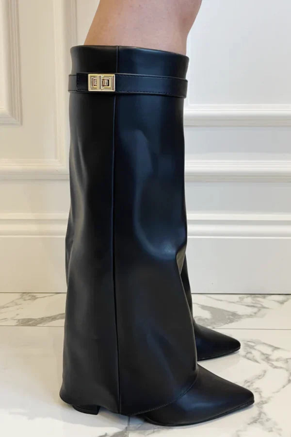 Stivali da Donna – Alti fino al Ginocchio in Camoscio o Ecopelle con Tacco a Blocco e Chiusura Lampo per Look Eleganti
