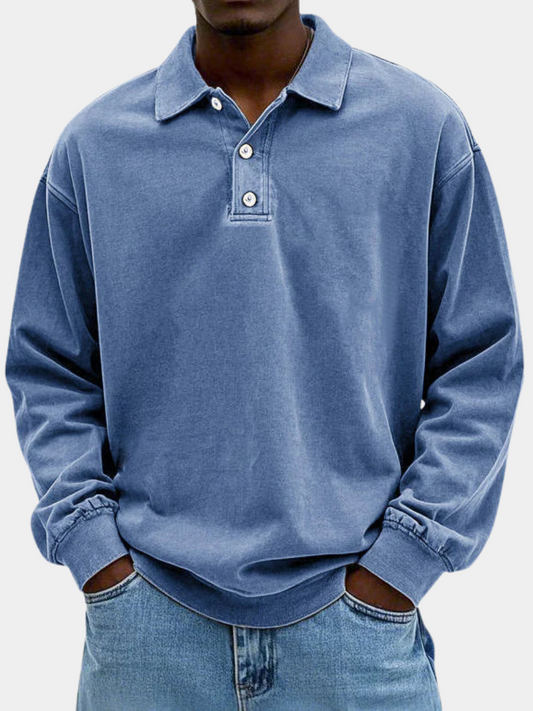 Laurent oversized polokraag sweater in blauw, vooraanzicht
