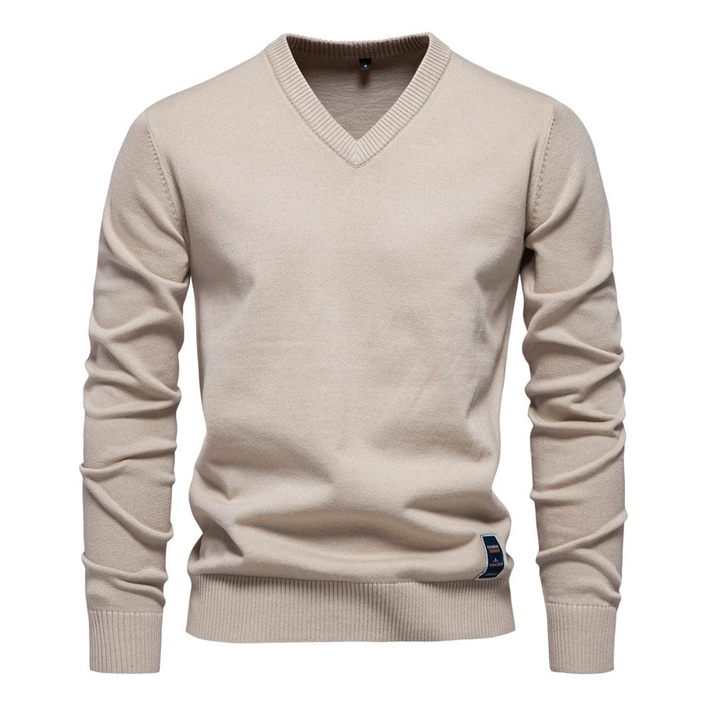 Laurent beige V-hals pullover, vooraanzicht