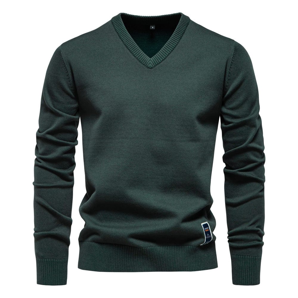 Laurent groene V-hals pullover, vooraanzicht