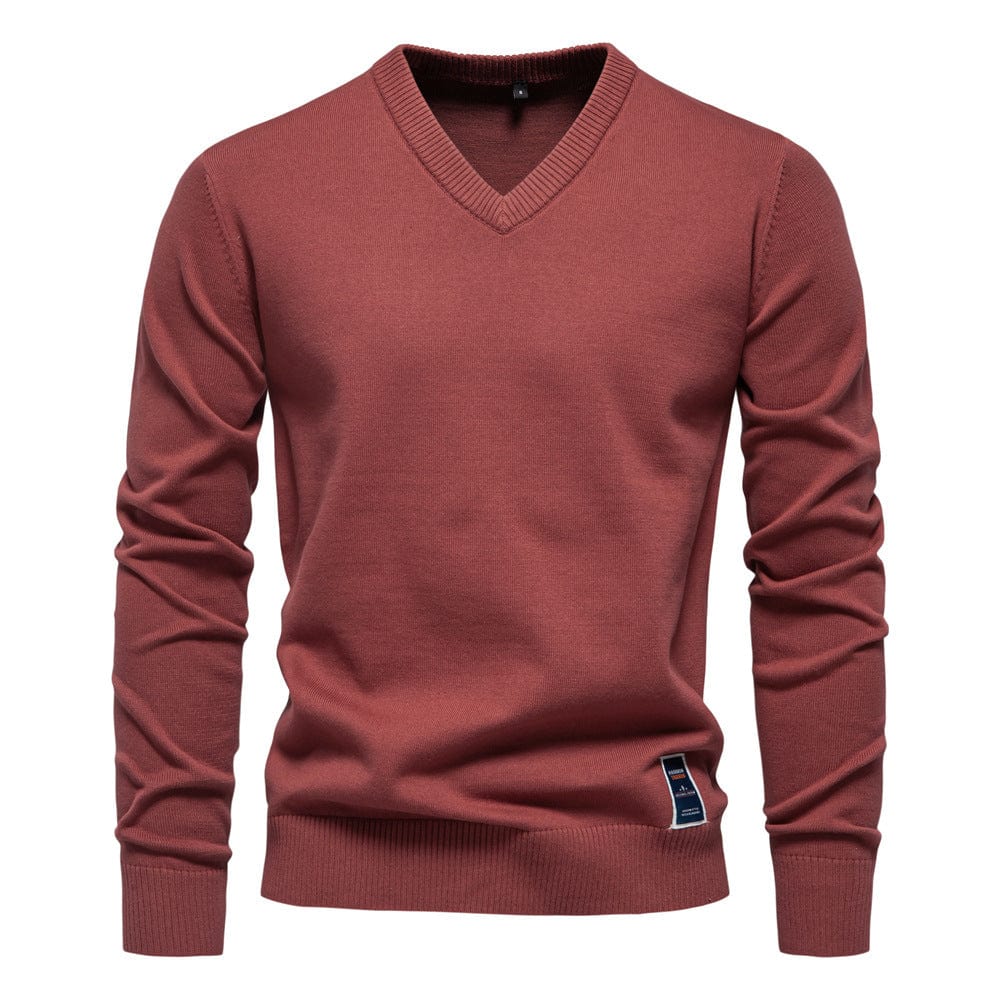 Laurent roestrode V-hals pullover, vooraanzicht