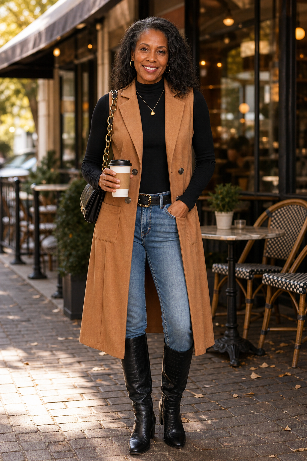 Gilet Lungo Donna Senza Maniche Aperto Davanti