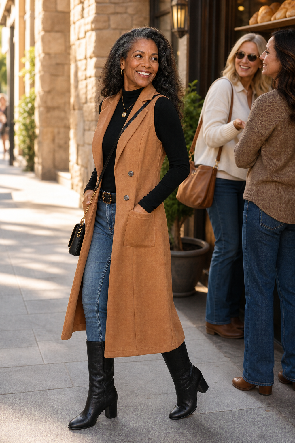Gilet Lungo Donna Senza Maniche Aperto Davanti
