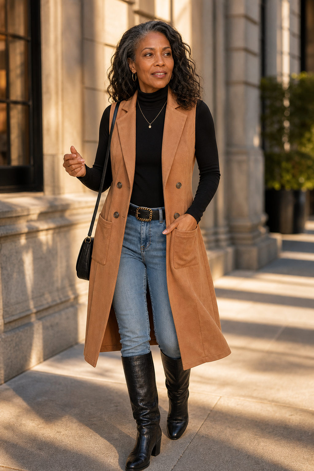 Gilet Lungo Donna Senza Maniche Aperto Davanti