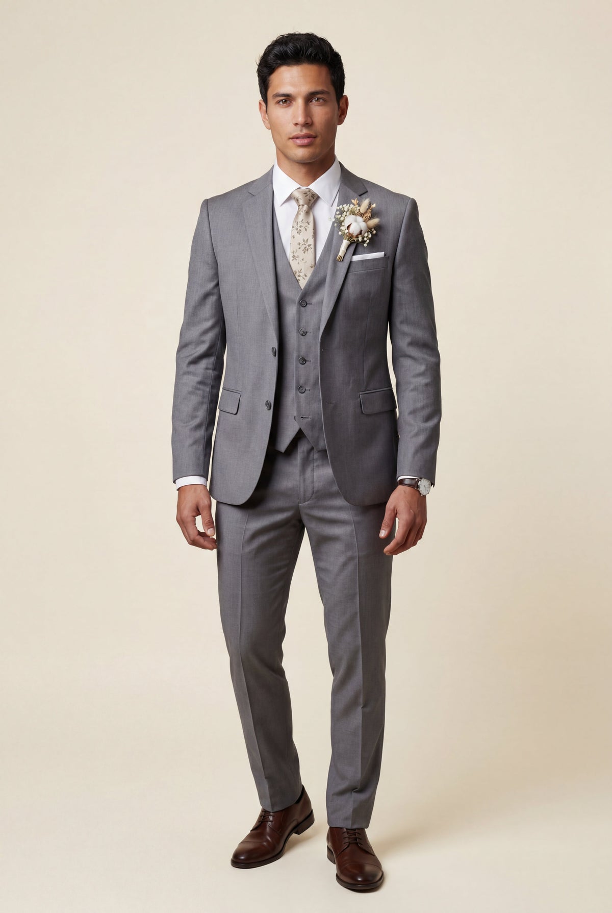 Light Gray Slim Fit Three Piece Wedding Suit with Vest - Wedding suits - Photo 11