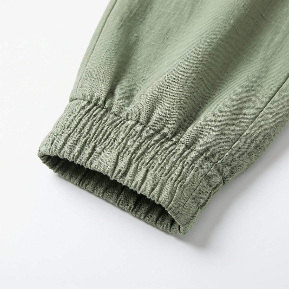 Pantaloni Jogger in Misto Lino con Coulisse e Polsini a Caviglia