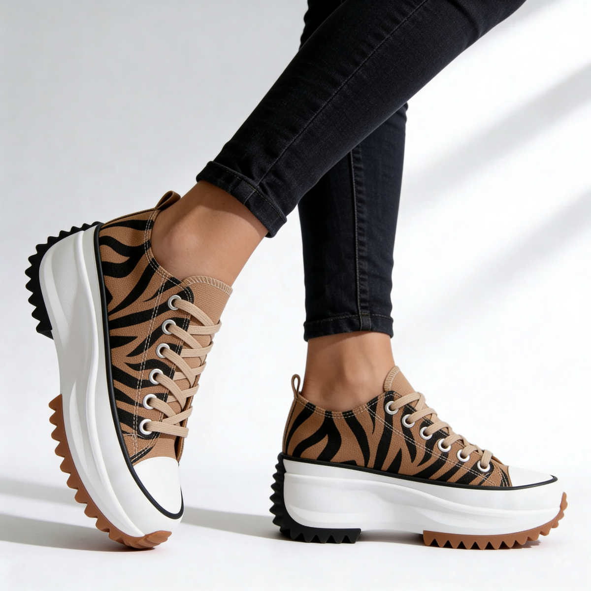 Sneakers Donna Platform in Tela con Lacci