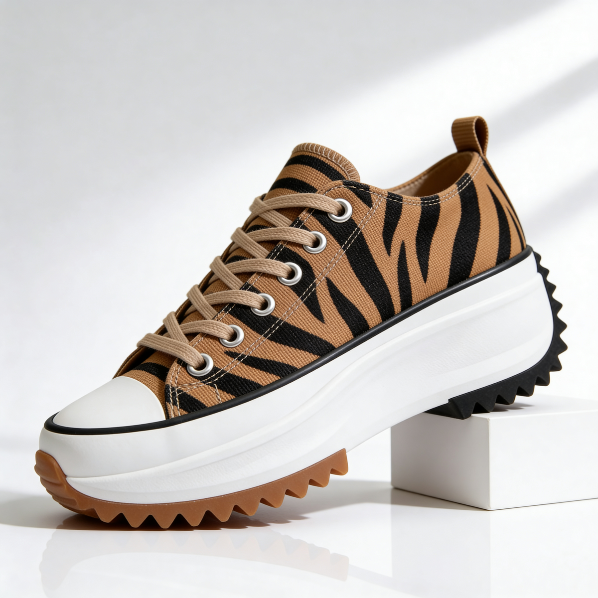 Sneakers Donna Platform in Tela con Lacci
