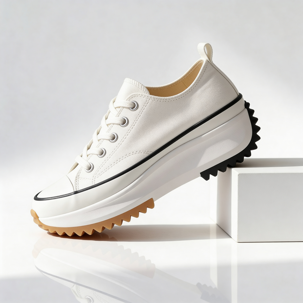 Sneakers Donna Platform in Tela con Lacci