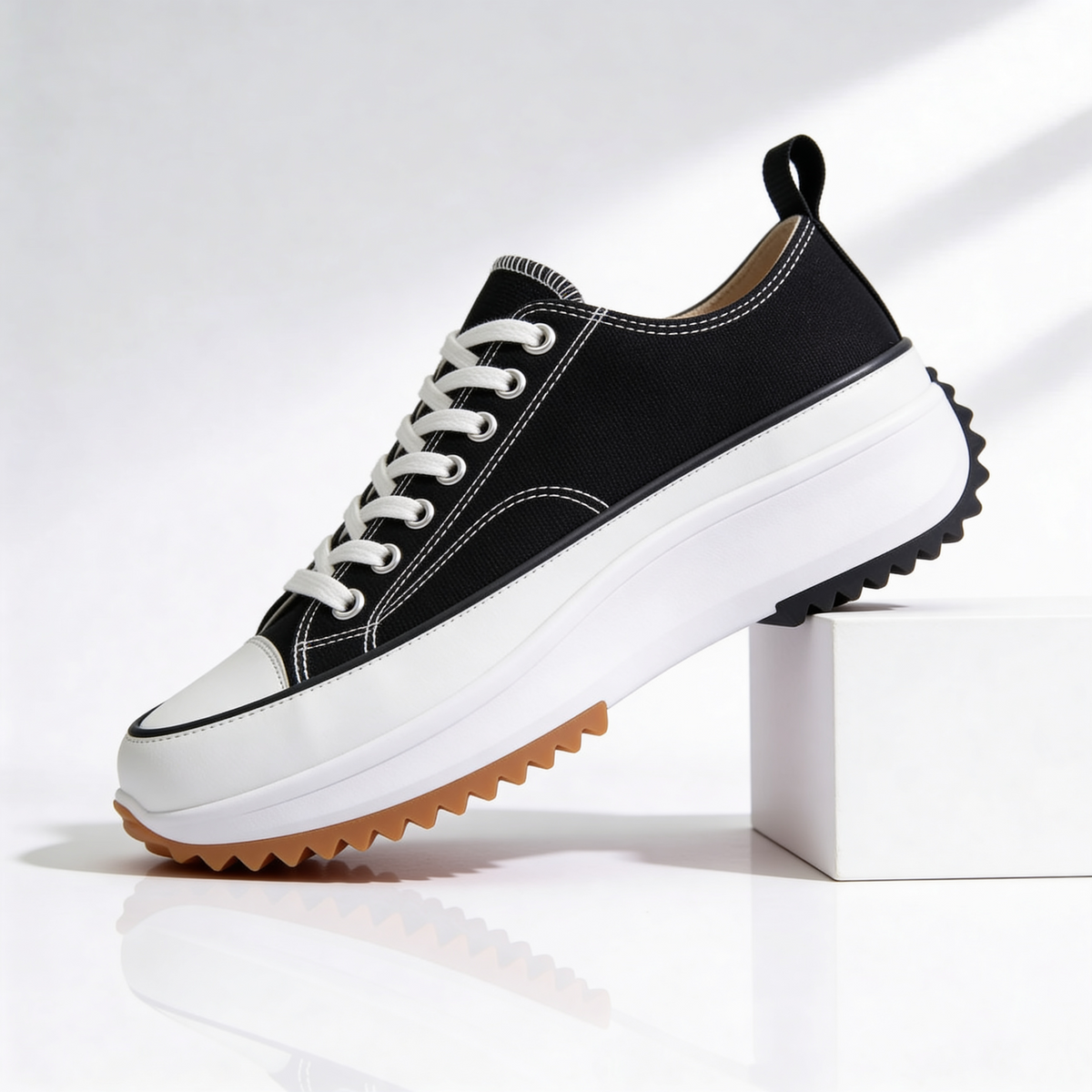 Sneakers Donna Platform in Tela con Lacci