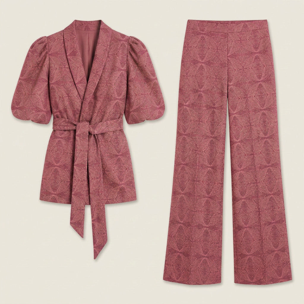 Completo Donna Giacca Kimono e Pantaloni Larghi Stampati