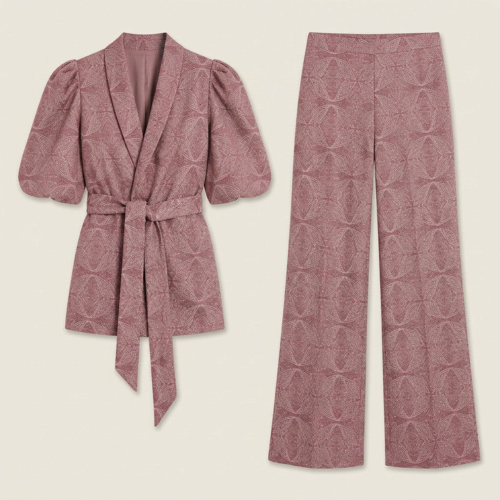 Completo Donna Giacca Kimono e Pantaloni Larghi Stampati