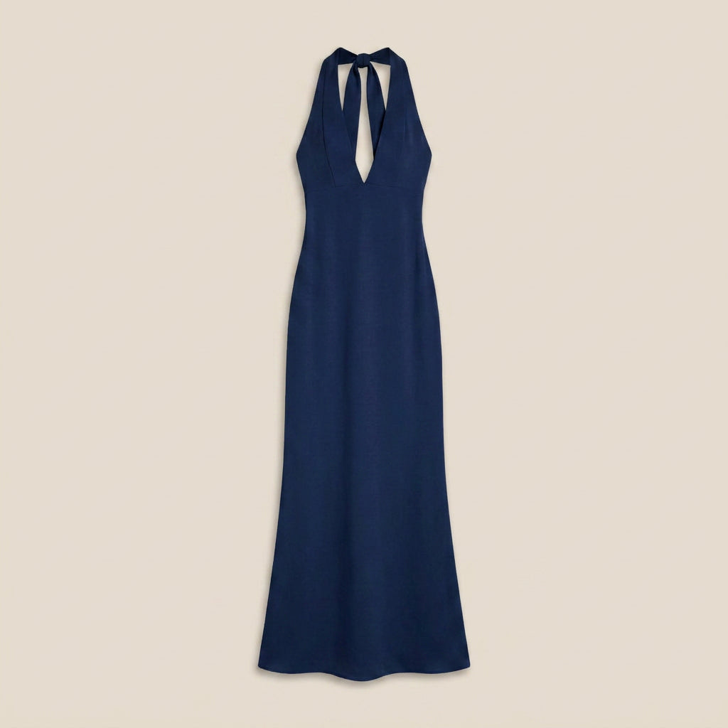 Abito Donna Lungo Collo Halter Scollo a V