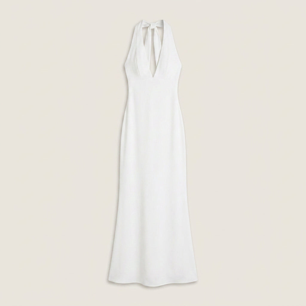 Abito Donna Lungo Collo Halter Scollo a V