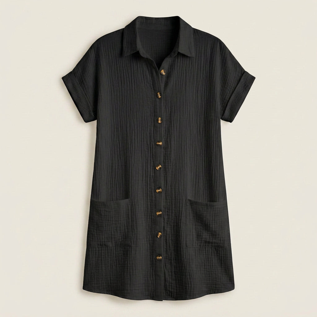 Vestito Camicia Donna in Mussola di Cotone con Tasche