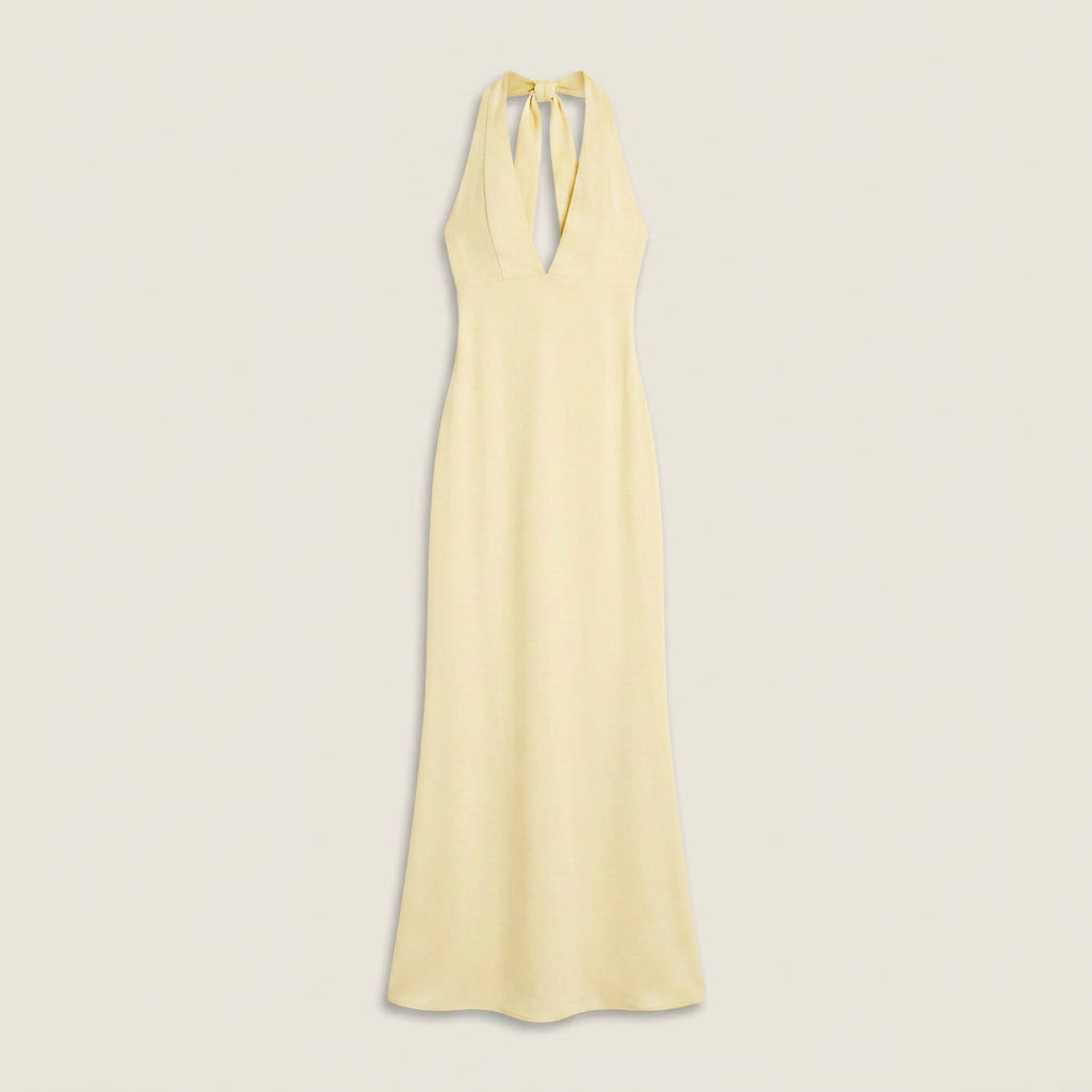 Abito Donna Lungo Collo Halter Scollo a V