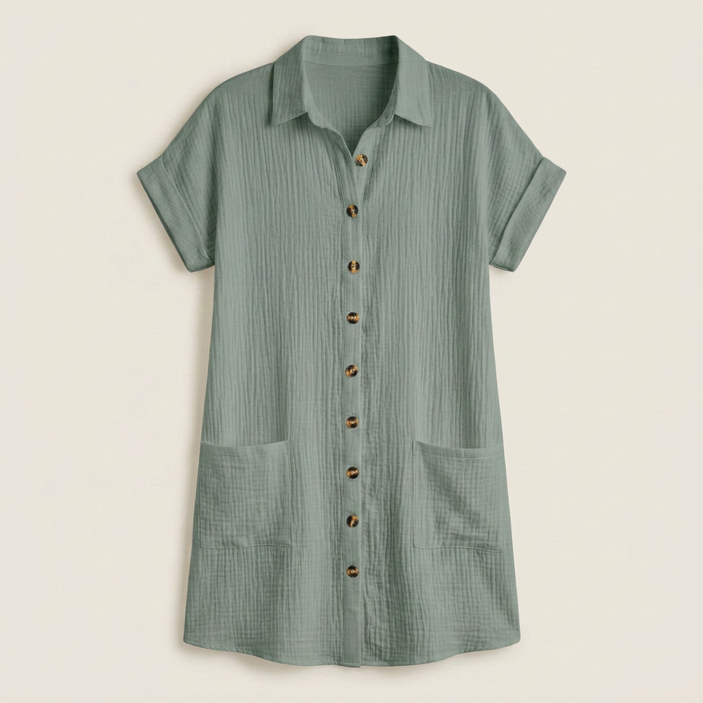 Vestito Camicia Donna in Mussola di Cotone con Tasche