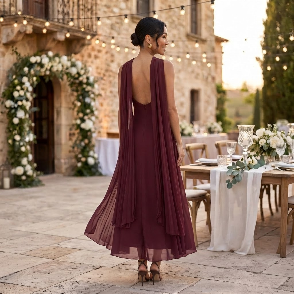 Abito Lungo da Invitata con Fiocco in Georgette