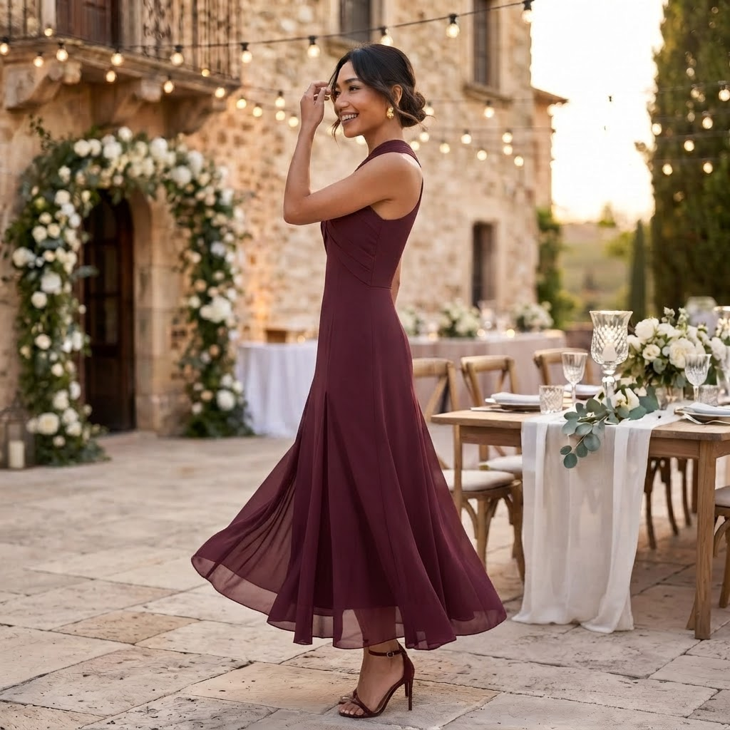 Abito Lungo da Invitata con Fiocco in Georgette