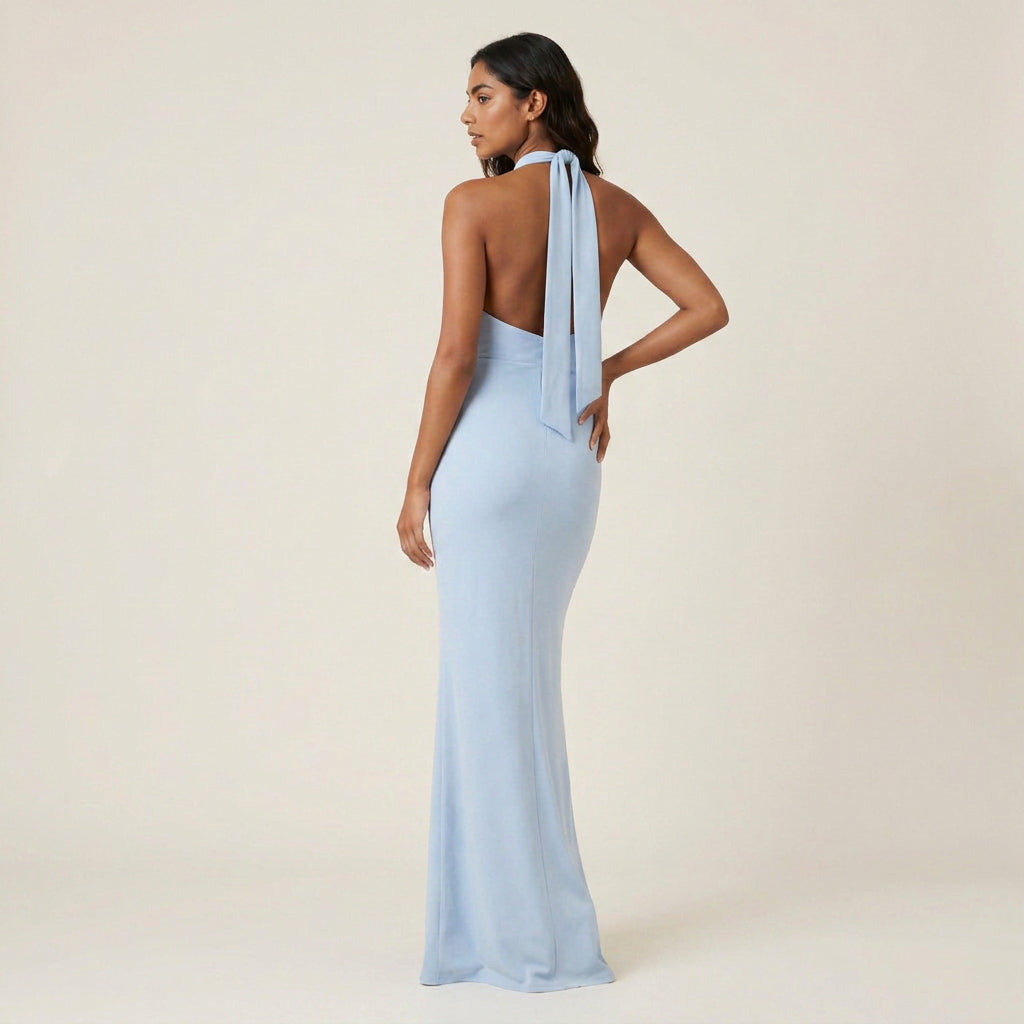 Abito Donna Lungo Collo Halter Scollo a V