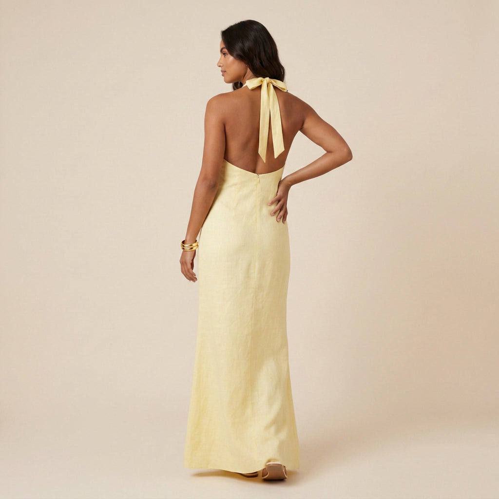 Abito Donna Lungo Collo Halter Scollo a V