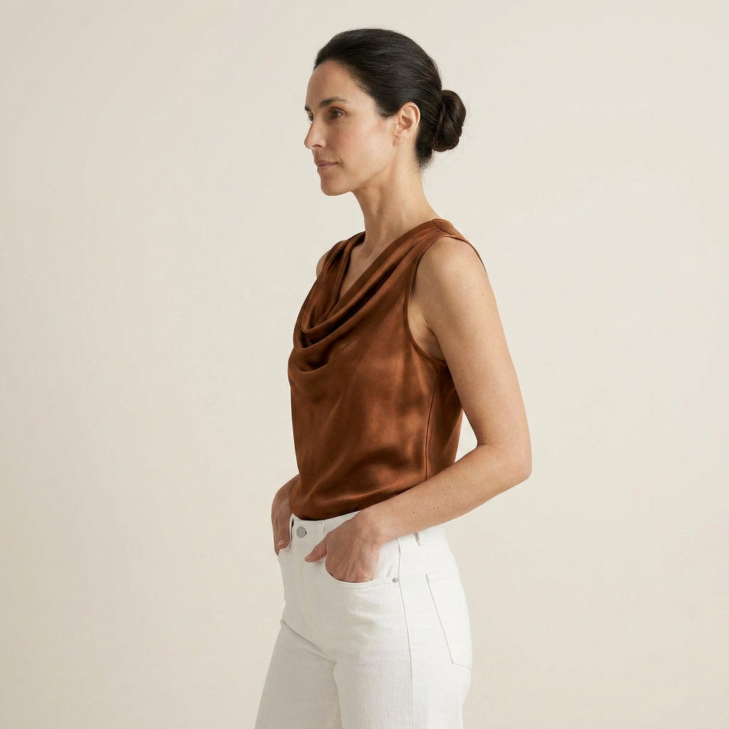Top Donna Raso Senza Maniche Scollo a Cascata
