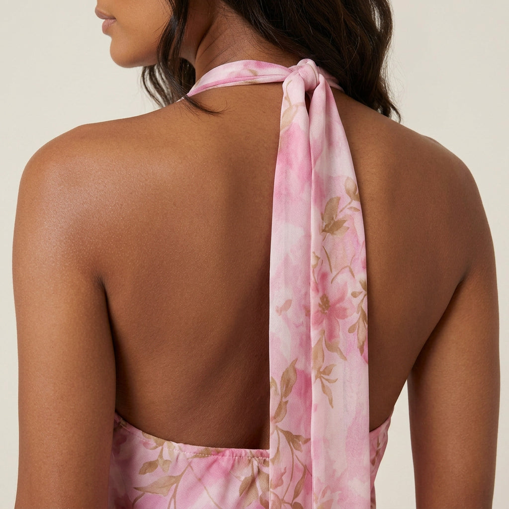 Abito Donna Lungo Collo Halter Scollo a V