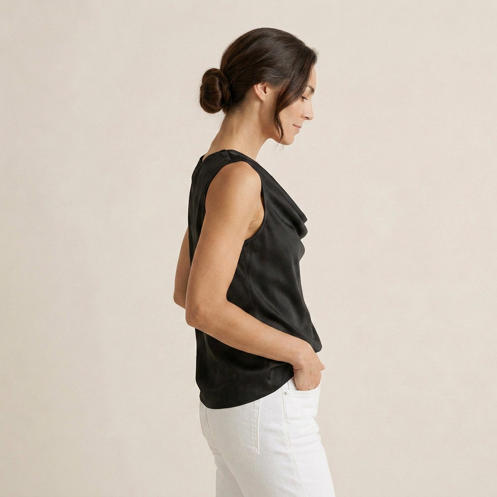Top Donna Raso Senza Maniche Scollo a Cascata