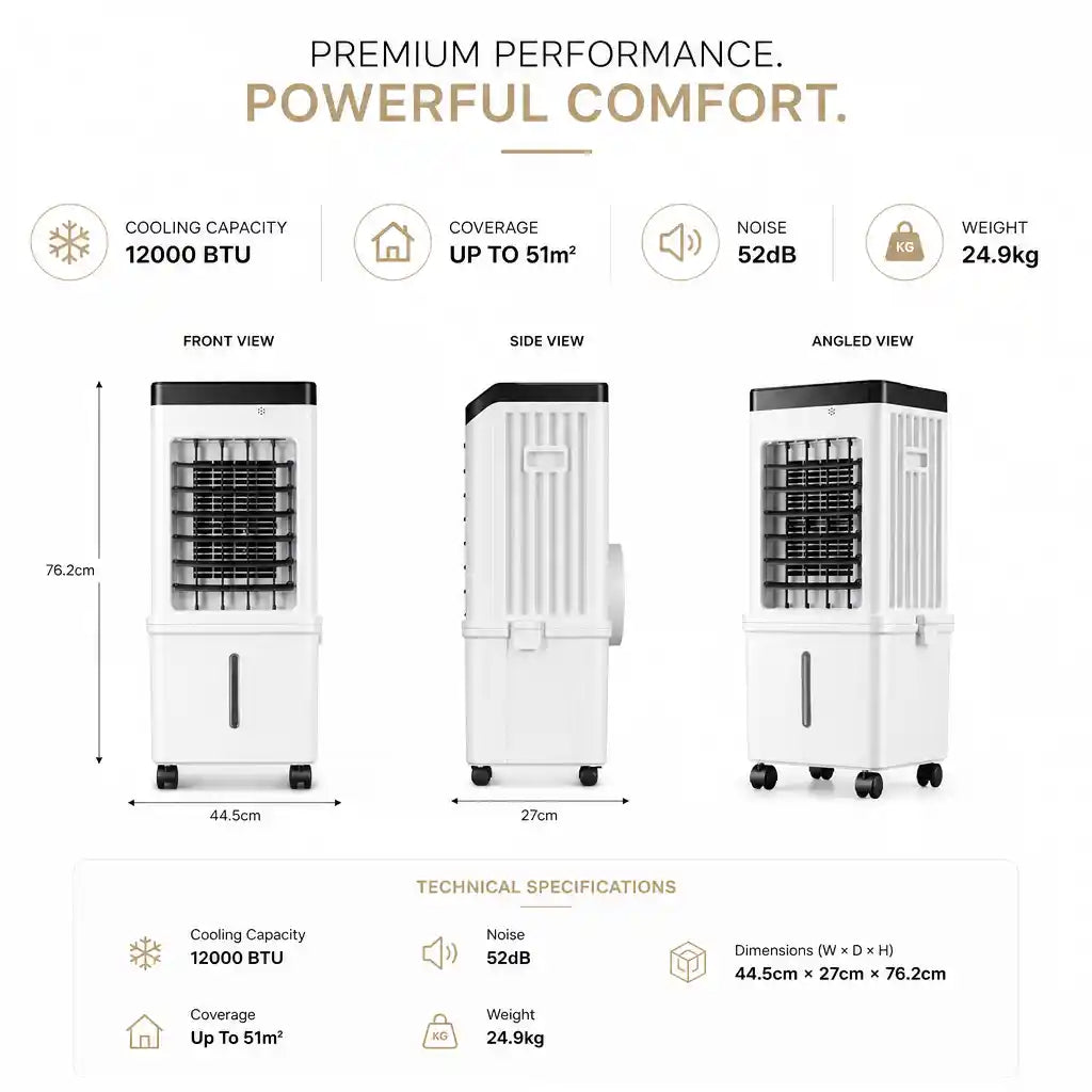 Climatizzatore Portatile 12000 BTU 3 in 1 - Raffrescatore, Ventilatore e Deumidificatore