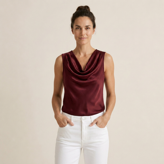 Top Donna Raso Senza Maniche Scollo a Cascata