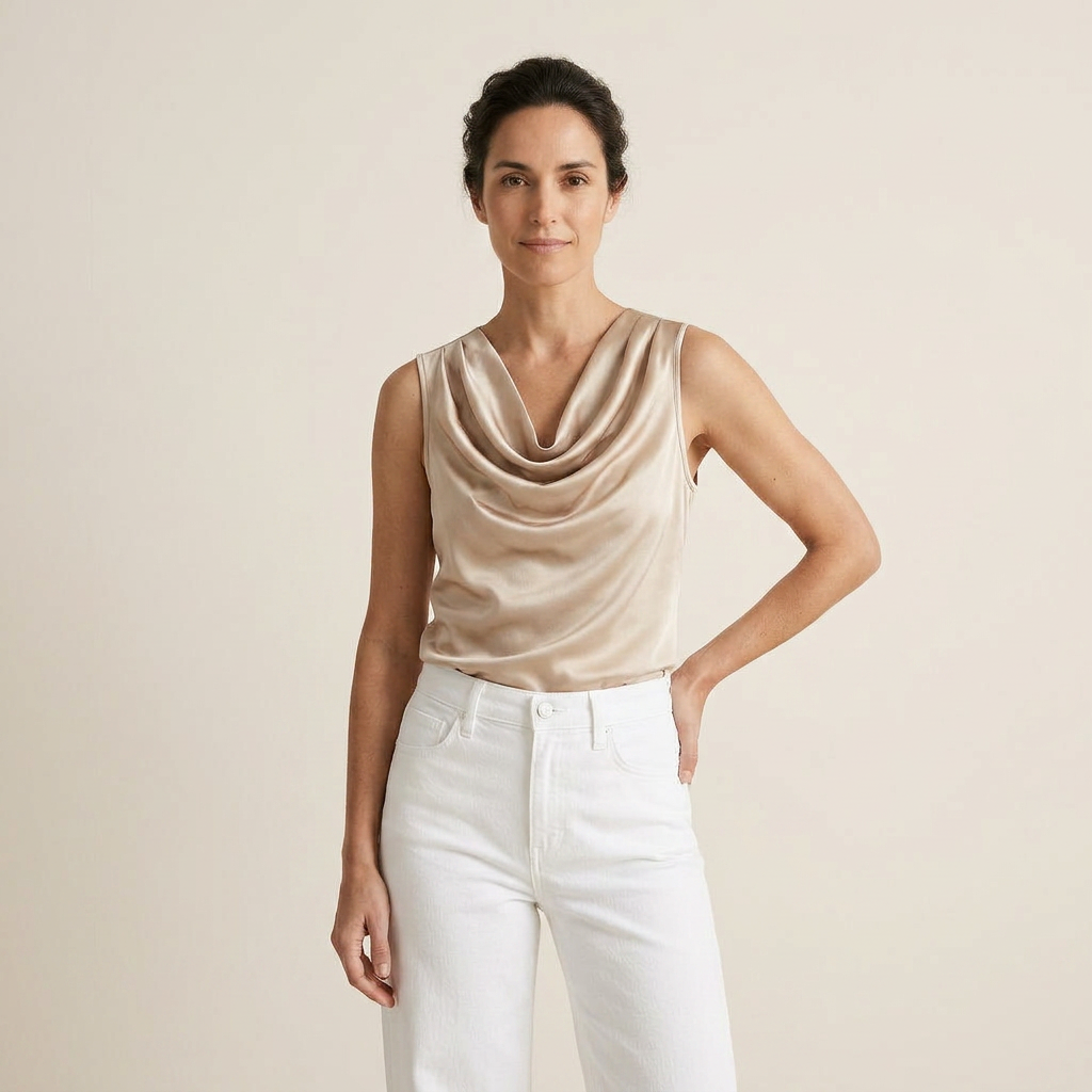 Top Donna Raso Senza Maniche Scollo a Cascata