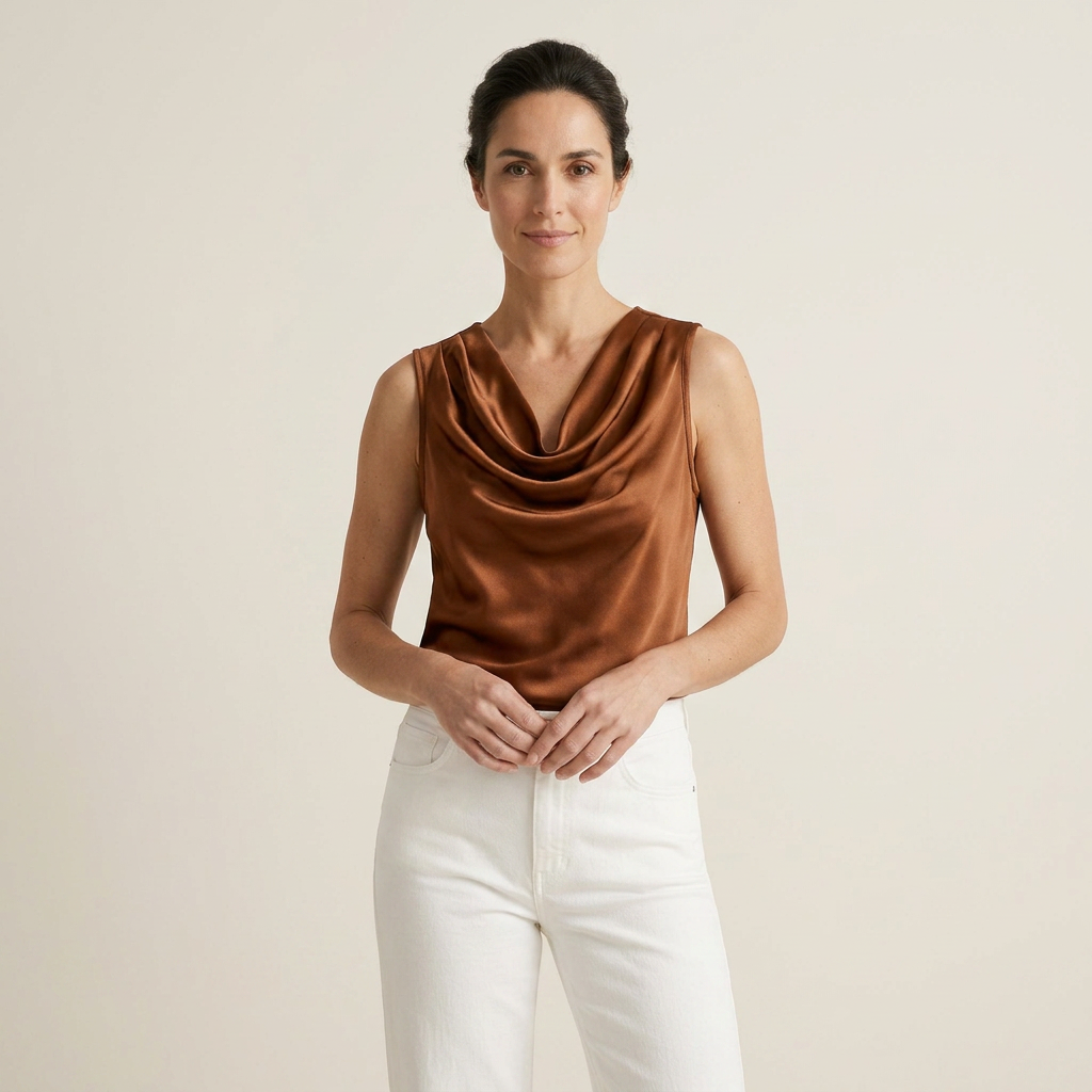 Top Donna Raso Senza Maniche Scollo a Cascata
