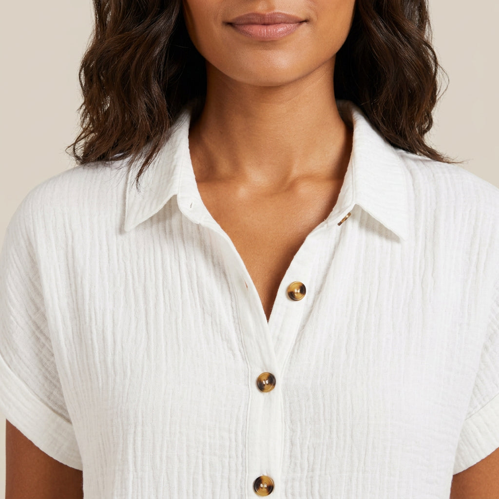 Vestito Camicia Donna in Mussola di Cotone con Tasche