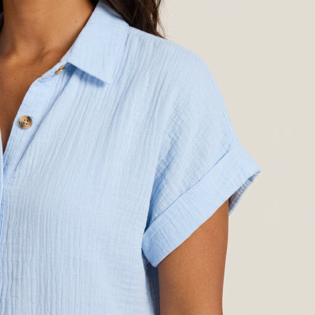 Vestito Camicia Donna in Mussola di Cotone con Tasche