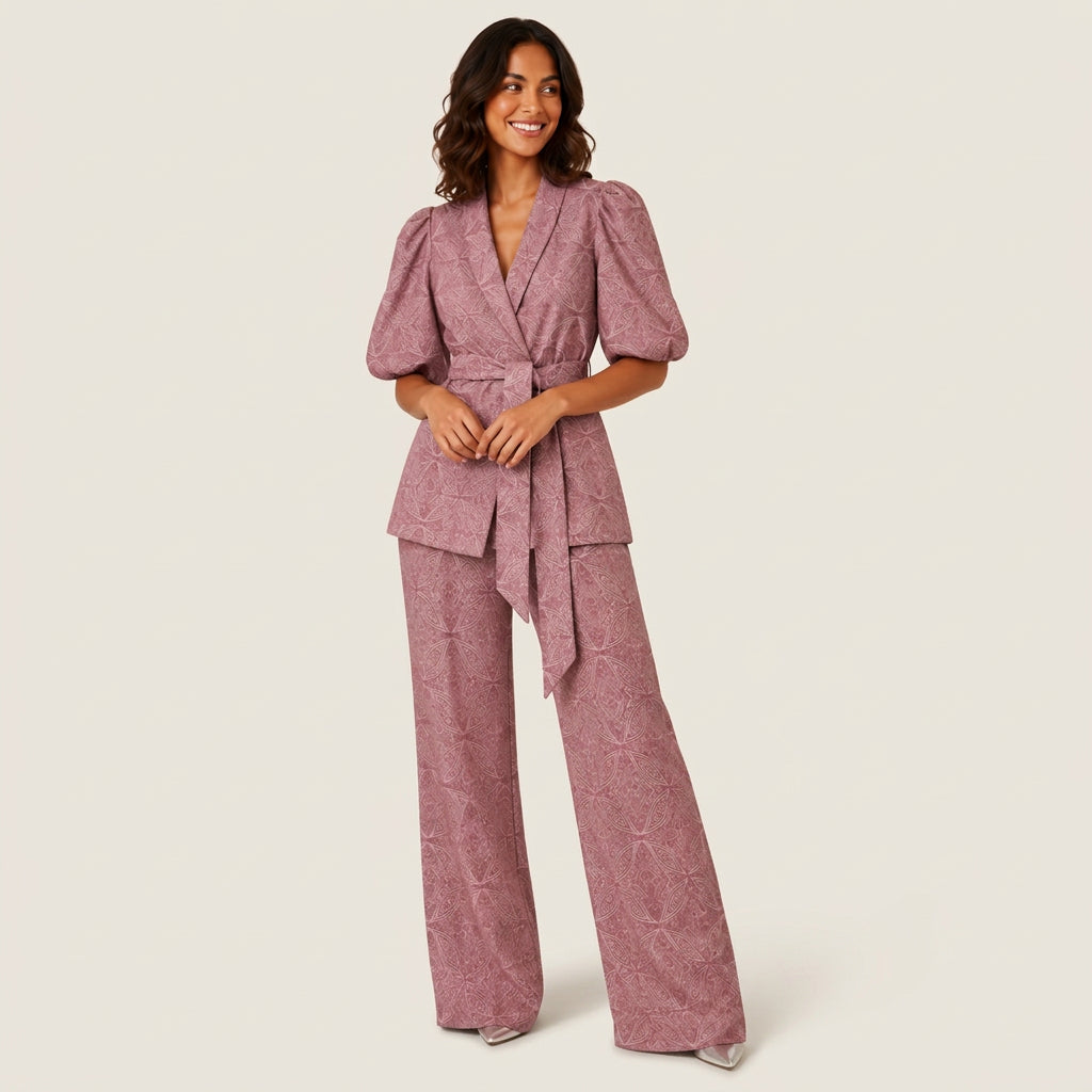 Completo Donna Giacca Kimono e Pantaloni Larghi Stampati