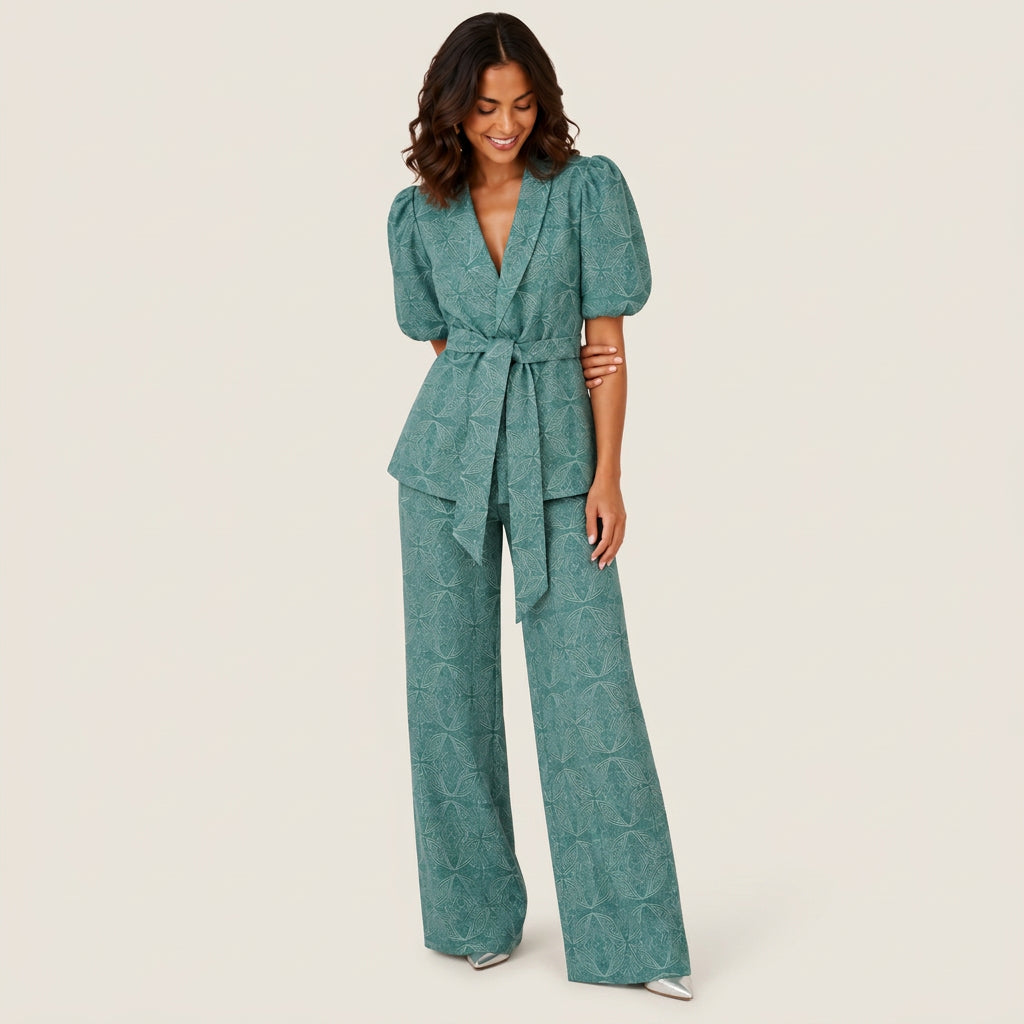 Completo Donna Giacca Kimono e Pantaloni Larghi Stampati
