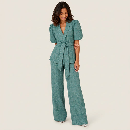 Completo Donna Giacca Kimono e Pantaloni Larghi Stampati