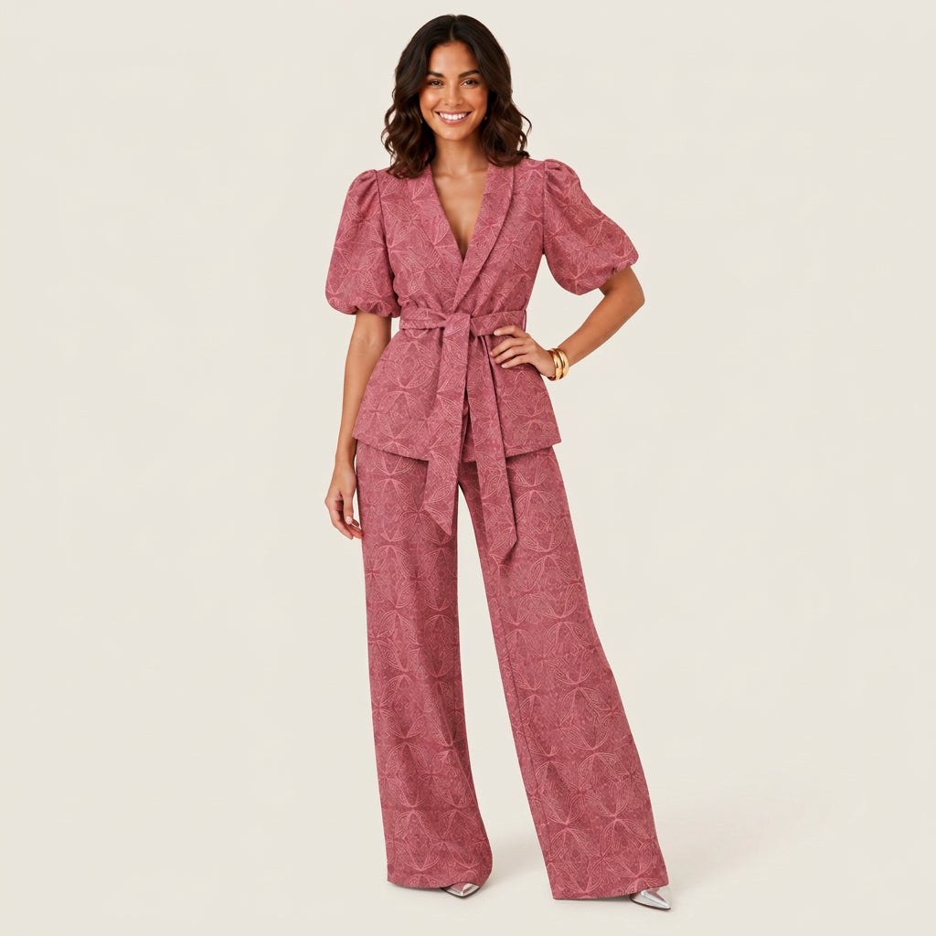Completo Donna Giacca Kimono e Pantaloni Larghi Stampati